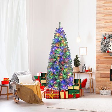 Gymax 6.5/7.5 FT Artificial Xmas Tree w/ 556/724 Branch Tips 200/250LED Lights 9 Lighting Modes