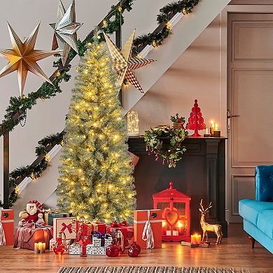 Gymax 6.5/7.5 FT Artificial Xmas Tree w/ 556/724 Branch Tips 200/250LED Lights 9 Lighting Modes