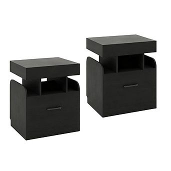 Gymax 2 pc Nightstand w/Charging Station Drawer Sliding Top Storage Tray Open Shelves