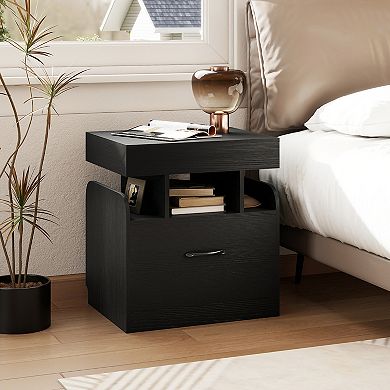 Gymax 2PCS Nightstand w/Charging Station Drawer Sliding Top Storage Tray Open Shelves