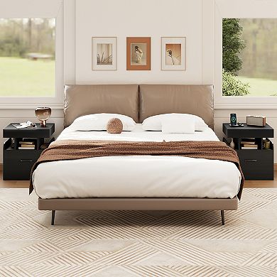 Gymax 2PCS Nightstand w/Charging Station Drawer Sliding Top Storage Tray Open Shelves