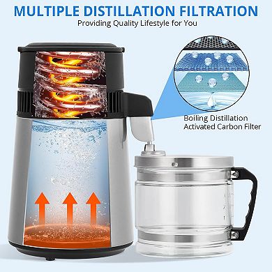 4L Stainless Steel Water Distiller, 1.1 Gallon, Glass Container, for Home/Office/Lab/Aquarium