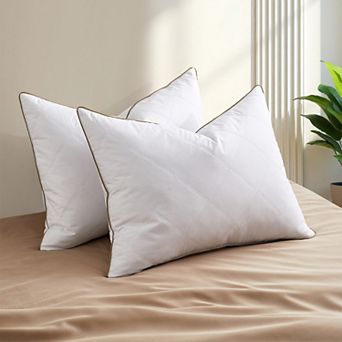 Peace Nest Luxury Goose Feather Medium Support Bed Pillow, Set of 2