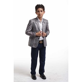 Elie Balleh Boys Slim Fit Printed Velvet Blazer