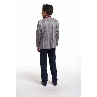 Elie Balleh Boys Slim Fit Printed Velvet Blazer