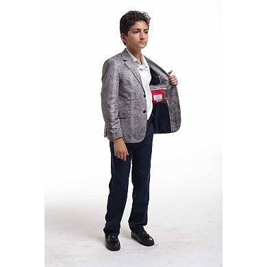 Elie Balleh Boys Slim Fit Printed Velvet Blazer