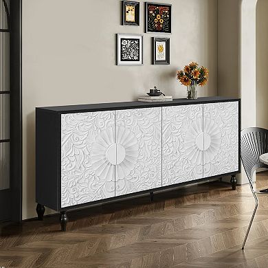 4-Door Carved Symmetrical Design Sideboard