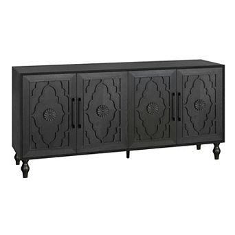 Carved Flower 4-Door Large Storage Sideboard