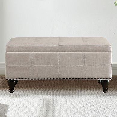 Vintage Linen Bench with Wood Legs