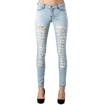 Women's Stretch Light Wash Slashed Destroyed Premium Jeans