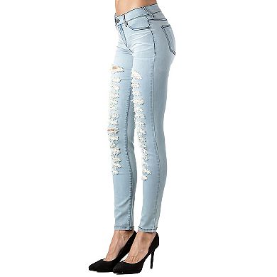 Women's Stretch Light Wash Slashed Destroyed Premium Jeans