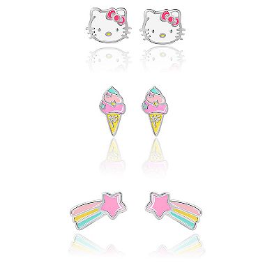Sanrio Hello Kitty & Friends Clip-On Earrings 3-Pack, Official License - Silver