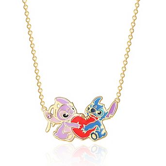 Disney Stitch and Angel Heart Pendant Necklace 18" - 18kt Flash Plated