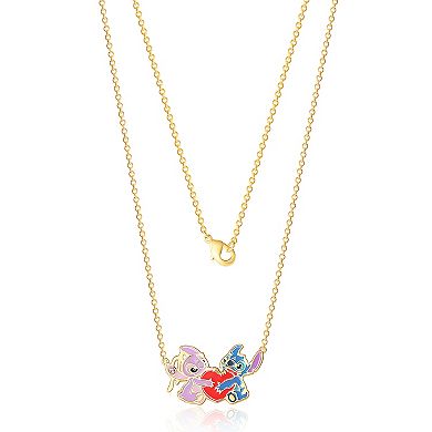Disney Stitch and Angel Heart Pendant Necklace 18" - 18kt Flash Plated