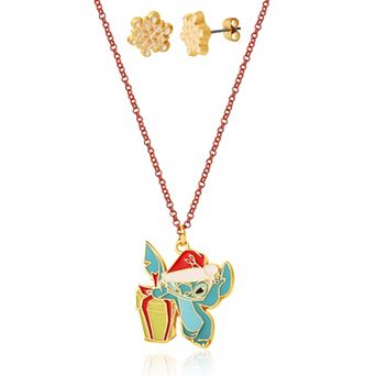 Disney Stitch Christmas Necklace & Earrings Set Officially Licensed 16" + 3"