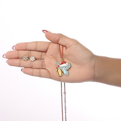 Disney Stitch Christmas Necklace & Earrings Set Officially Licensed 16" + 3"