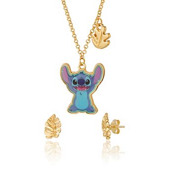 Disney Stitch Jewelry Set with 16"+3" Necklace and Palm Leaf Earrings - Officially Licensed