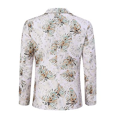 Men's Christmas Party Blazer Printed Jacket Long Sleeve Casual Suit Coat with Shawl Collar