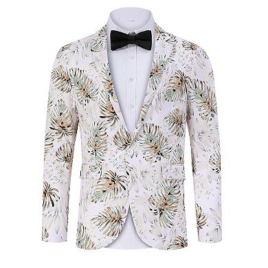 Men's Christmas Party Blazer Printed Jacket Long Sleeve Casual Suit Coat with Shawl Collar