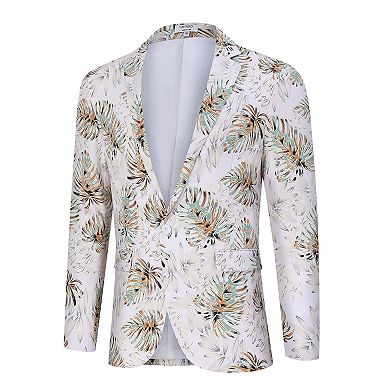Men's Christmas Party Blazer Printed Jacket Long Sleeve Casual Suit Coat with Shawl Collar