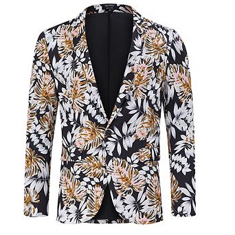 Men's Christmas Party Blazer Printed Jacket Long Sleeve Casual Suit Coat with Shawl Collar