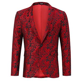 Men's Christmas Party Blazer Printed Jacket Long Sleeve Casual Suit Coat with Shawl Collar