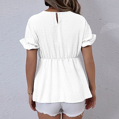 Women's Textured Peplum Blouse Ruffled Short Sleeve Smocked Waist Casual Daily Top