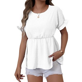 Women's Textured Peplum Blouse Ruffled Short Sleeve Smocked Waist Casual Daily Top