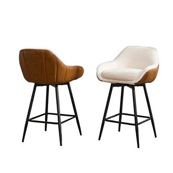 IDEALHOUSE 26 Inch Sherpa Fabric Swivel Bar Stools Set of 2 with Armrests