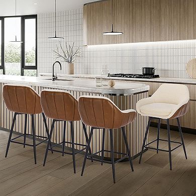 IDEALHOUSE 26 Inch Sherpa Fabric Swivel Bar Stools Set of 2 with Armrests