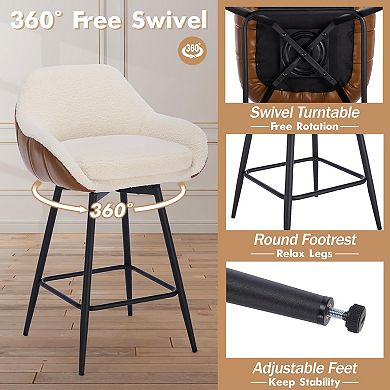 IDEALHOUSE 26 Inch Sherpa Fabric Swivel Bar Stools Set of 2 with Armrests