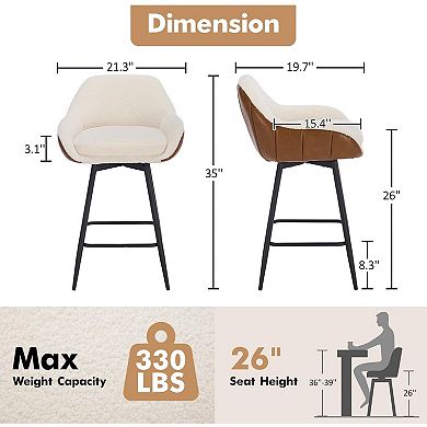IDEALHOUSE 26 Inch Sherpa Fabric Swivel Bar Stools Set of 2 with Armrests