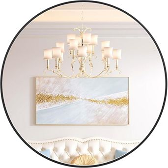 IDEALHOUSE ROUND MIRROR 36 INCH BLACK FRAMED WALL MIRROR