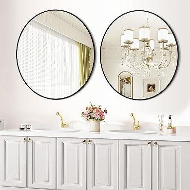 IDEALHOUSE ROUND MIRROR 36 INCH BLACK FRAMED WALL MIRROR