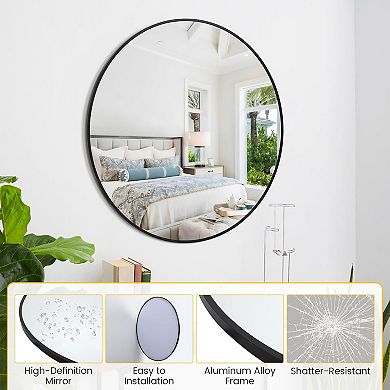 IDEALHOUSE ROUND MIRROR 36 INCH BLACK FRAMED WALL MIRROR