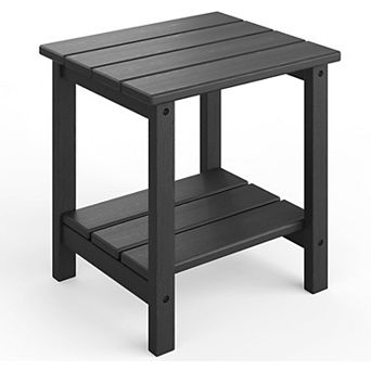IDEALHOUSE 18 Inch HDPE 2 tier Outdoor Side Table for Patio and Pool