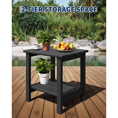 IDEALHOUSE 18 Inch HDPE 2-Tier Outdoor Side Table for Patio and Pool