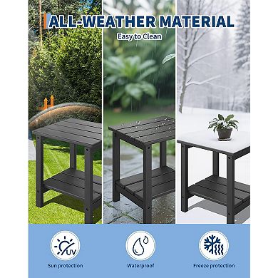 IDEALHOUSE 18 Inch HDPE 2-Tier Outdoor Side Table for Patio and Pool