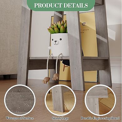 IDEALHOUSE End Table with 2-Tier Storage Shelves Grey 16x12x19 Inch