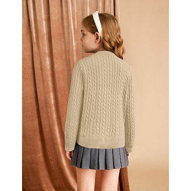 Girls Cable Knit Sweater Cardigans Kids School Uniform Long Sleeve Button Down Fall Jackets