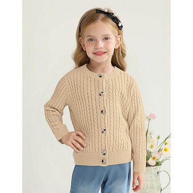Girls Cable Knit Sweater Cardigans Kids School Uniform Long Sleeve Button Down Fall Jackets