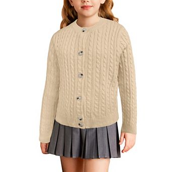 Girls Cable Knit Sweater Cardigans Kids School Uniform Long Sleeve Button Down Fall Jackets