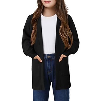 Girls Chunky Knit Cardigan Open Front Long Sleeve Casual Sweater Coat with Pockets