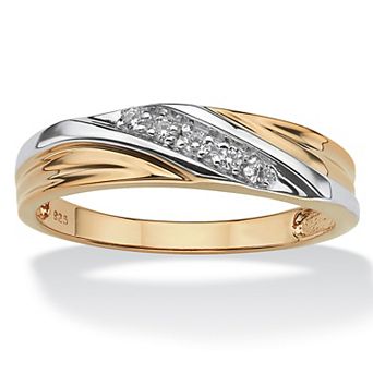 PalmBeach Jewelry Men's 1/10 TCW Round Cubic Zirconia 18k Gold Plated Silver Wedding Band Ring
