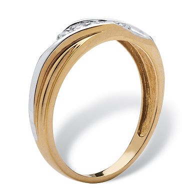 PalmBeach Jewelry Men's 1/10 TCW Round Cubic Zirconia 18k Gold Plated Silver Wedding Band Ring