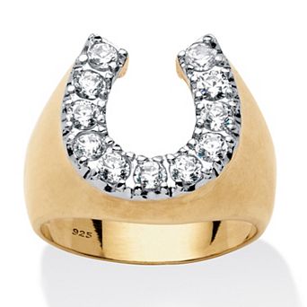 PalmBeach Jewelry Men's 1.10 TCW Cubic Zirconia Horseshoe Ring Gold-Plated Sterling Silver