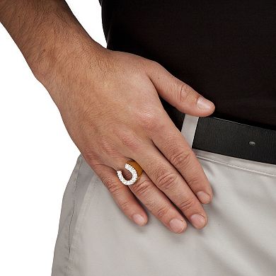 PalmBeach Jewelry Men's 1.10 TCW Cubic Zirconia Horseshoe Ring Gold-Plated Sterling Silver