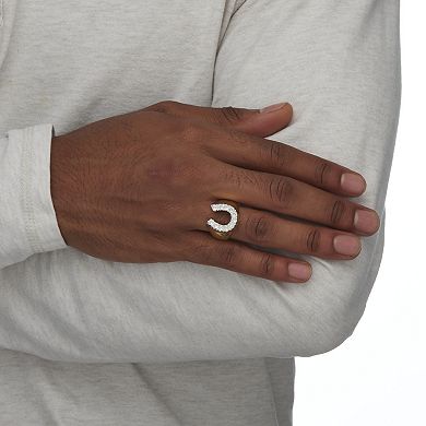 PalmBeach Jewelry Men's 1.10 TCW Cubic Zirconia Horseshoe Ring Gold-Plated Sterling Silver