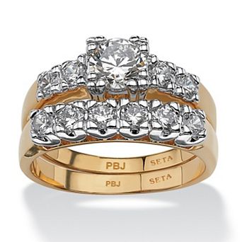 PalmBeach Jewelry 2 pc 2.23 TCW Round Cubic Zirconia Bridal Ring Set in 18k Gold-Plated