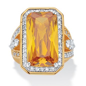 PalmBeach Jewelry 19.52 TCW Emerald-Cut Yellow CZ Halo Cocktail Ring Yellow Gold-Plated